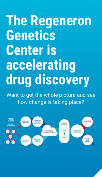 Infographic detailing the process by which Regeneron is accelerating drug discovery