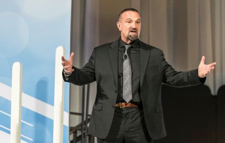 George D. Yancopoulos, MD, PhD. speaking at the 2024 Regeneron Science Talent Search.