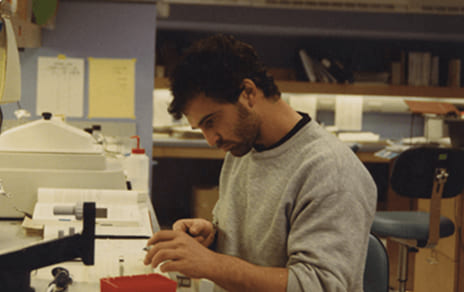  Researcher working in lab studying samples 