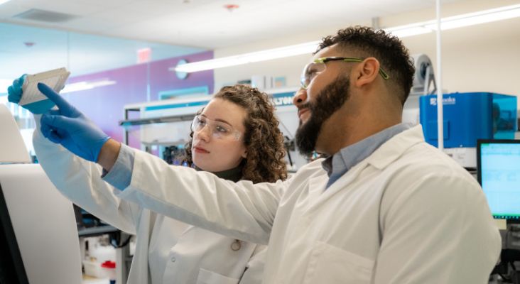 2 scientists studying results