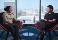 Feng Zhang, STS 2002 alumni, talking to Indrani Das, STS 2020 alumni