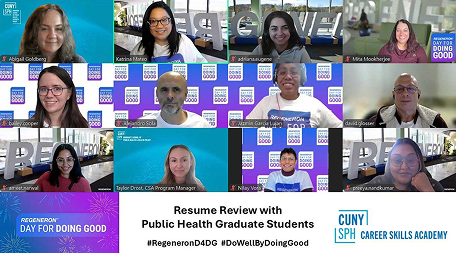 Katrina Mateo conducting a reusme review with CUNY public health graduate students on behalf of Regeneron