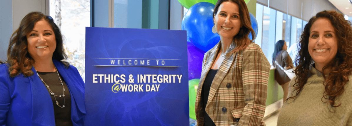 3 women standing at Ethics & integrity @ Work Day event