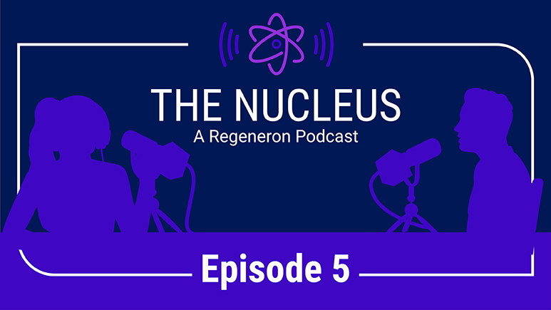  Video still promoting Regeneron's The  Nucleus: Episode 5 on balancing AI and digital tools in next-generation clinical trials.