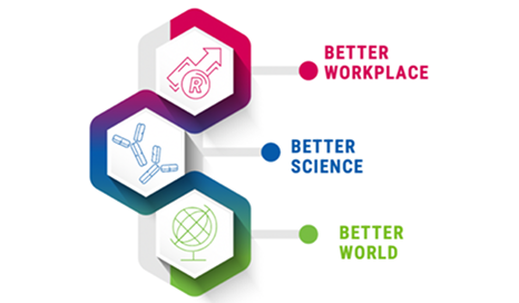  Visual representation of Regeneron’s Diversity framework reading, better workplace, better science, better world.