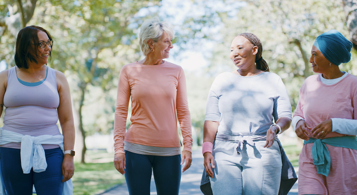 Group of adult women walking outside