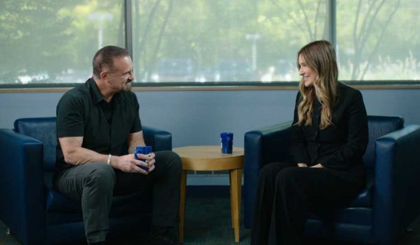 George D. Yancopoulos, STS 1976 Alumni and Regeneron President, talking to Olivia Krivitsky, STS 2020 Alumni