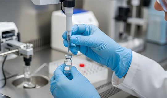  A Regeneron scientist testing novel antibody treatments in a Regeneron laboratory.