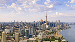 Regeneron location in Toronto, Canada. Toronto skyline with CN tower.