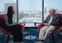 Frank Wilczek, STS 1967 Alumni, talking to Maria Liberty Fields, STS 202 alumni