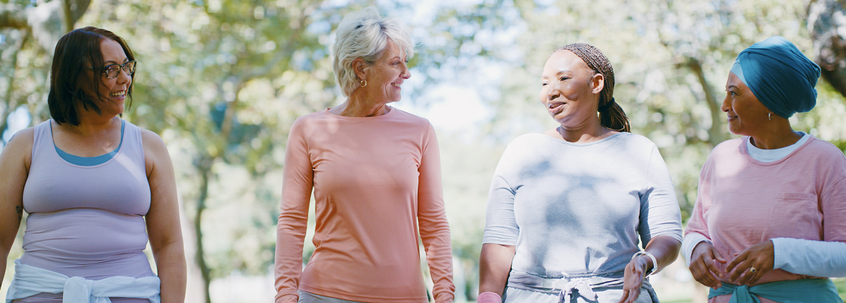 Group of adult women walking outside